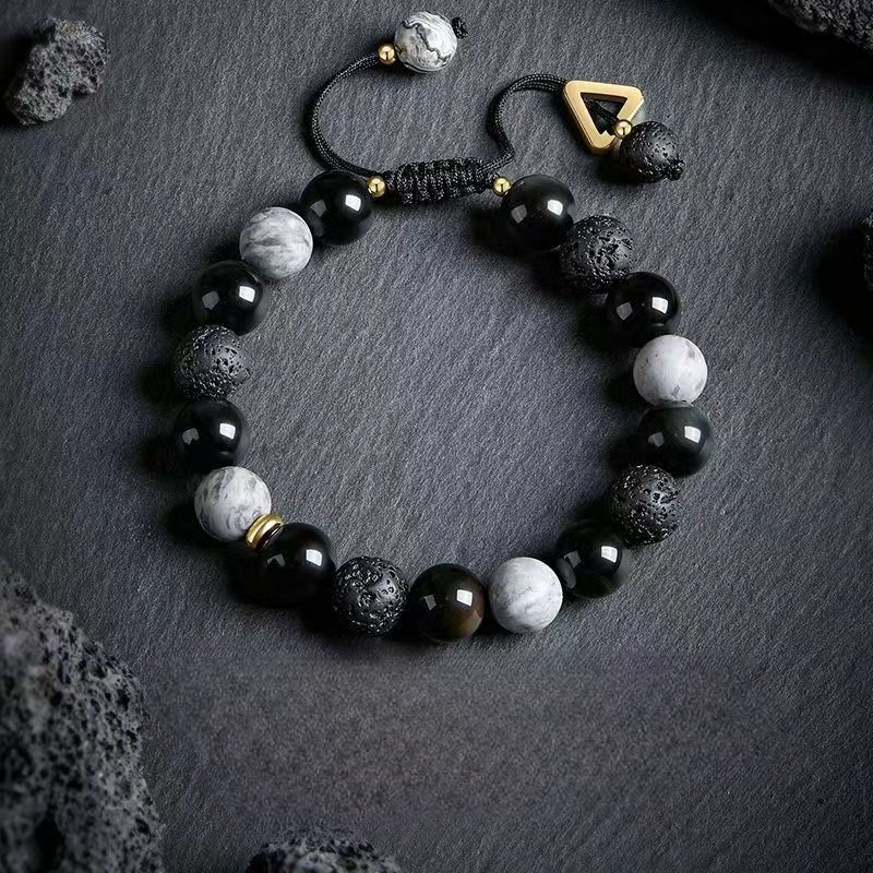 Black Obsidian Lava Rock Stone Bracelet