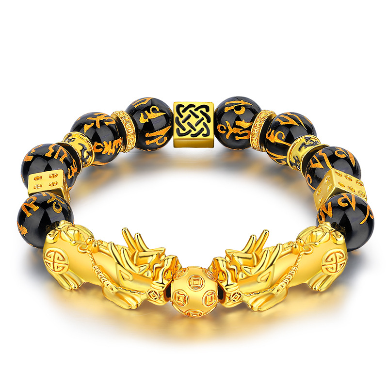 Black and Gold Double Pi Xiu Bracelet, Guarding Wealth and Good Fortune